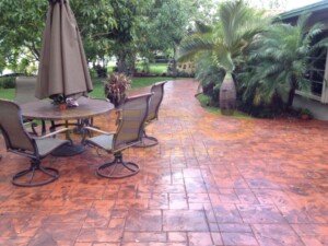 Stamped concrete in Kendall, FL in brick red