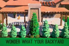 3d rendering advertisement with text wonder what your backyard can look like?  let deco concrete show you
