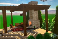 3d rendering of pergola and patio space
