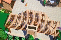 3d rendering of aerial view of patio with pergola