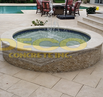 Natural Stone Pavers Around Water Fountain in Aventura, FL