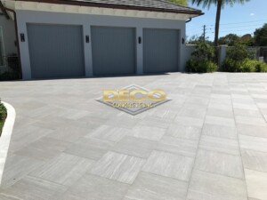 Gray Driveway Pavers of 3-Car Garage Home in North Miami Beach, FL