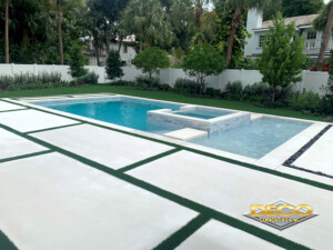 Concrete Pads with Artificial Turf Near Pool in Aventura, FL