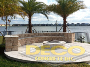 Bench and Fireplace Hardscapes Near Man-Made Lake in Fort Lauderdale, FL